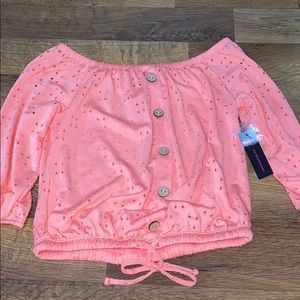 Off the shoulder pink top w/little holes